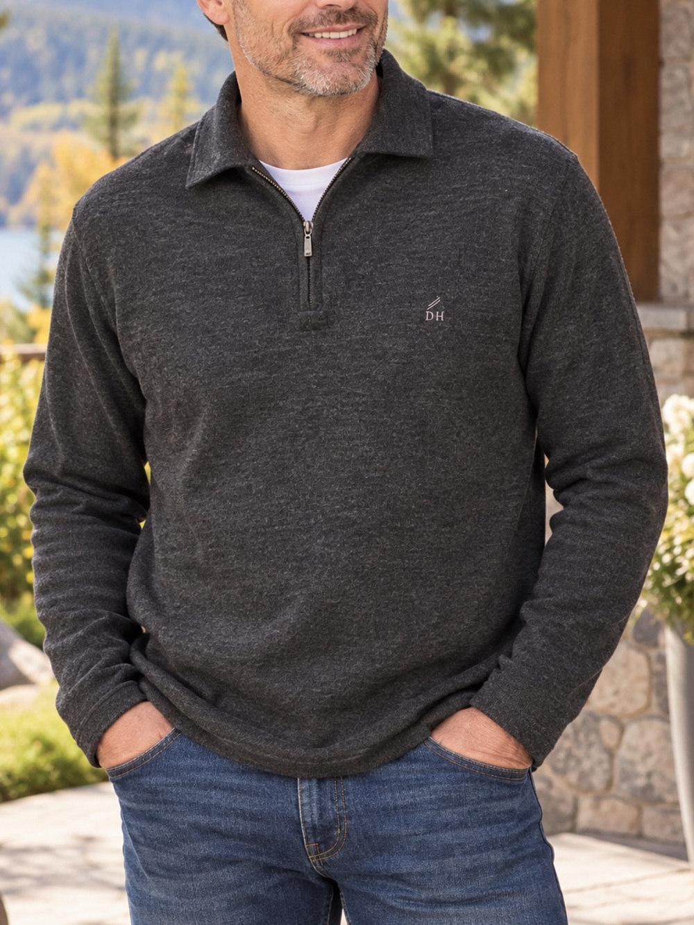 Daniel Hechter Paris Men’s Wool Blend 1/4 Zip Collared Sweater Charcoal Medium